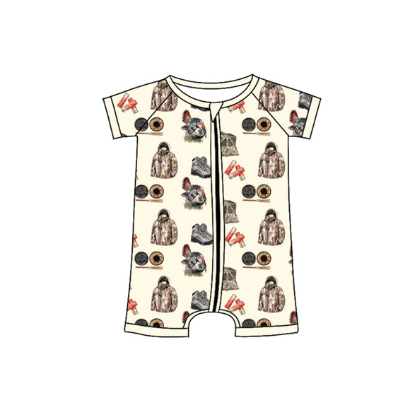 Personal customization- Turkey Hunt Cream Boys Summer Romper 02