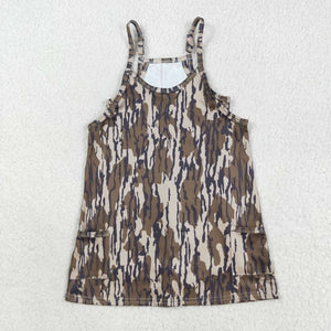 Kids Army Green Camo Athletic Shorts Mommy & Me Girls Sleeveless Dress
