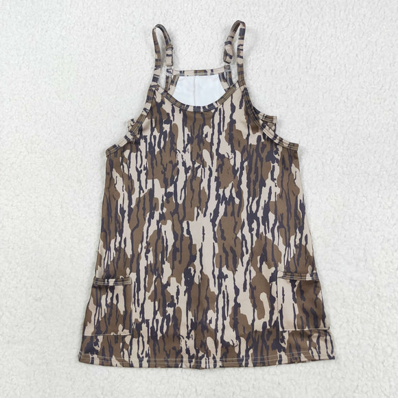 Kids Army Green Camo Athletic Shorts Mommy & Me Girls Sleeveless Dress