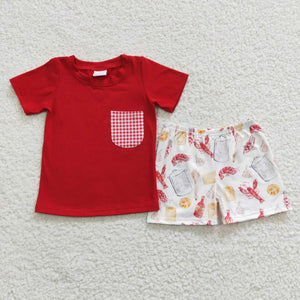 Corn Food Crawfish Red Boys Shorts Sets