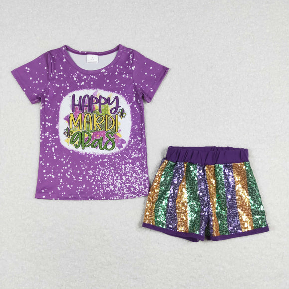 Happy Letters Purple Sequin Mommy & Me Girls Mardi Gras Outfits