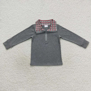 Green Red Plaid Gray Polo Boys Long Sleeve Top