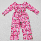 Floral Hot Pink Girls Jumpsuit