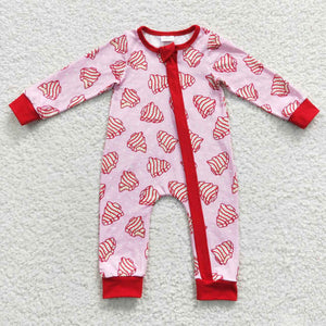 Tree Cookie Pink Red Girls Christmas Romper