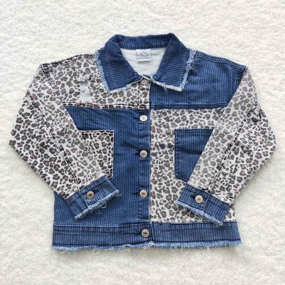 Leopard Print Patchwork Girls Denim Jacket