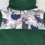 Deer Duck Turkey Polo Green Boys Long Sleeve Top