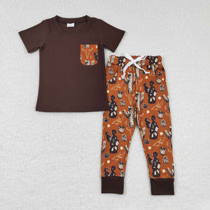 Desert Cactus Brown Boys Short Sleeve+Trousers Sets