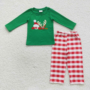 Santa Reindeer Red Plaid Green Boys Christmas Outfits