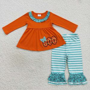 Boo Blue Stripe Orange Girls Halloween Outfits