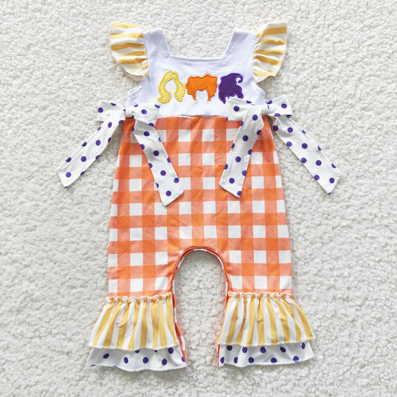 Witches Orange Plaid Girls Halloween Romper