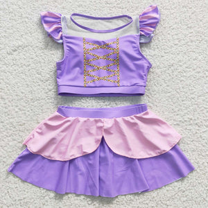 Cartoon Princess Purple Pink Girls Swimsuits