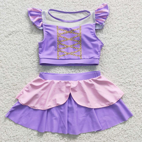 Cartoon Princess Purple Pink Girls Swimsuits