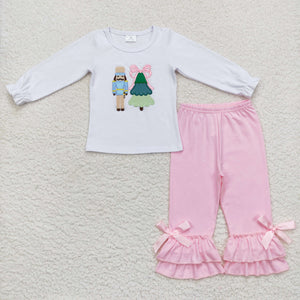 Solider Tree White Pink Girls Christmas Outfits