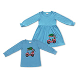 Tree Car Sky Blue Boys Christmas Top