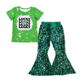 Lucky Clover Green Sequins Girls St. Patrick's Day Outfits