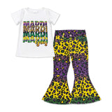 Letters Leopard Print Yellow Purple Green Denim Girls Mardi Gras Outfits