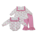 Santa Pink Ruffles Girls Christmas Romper