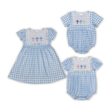 Cross Blue Plaid Boys Easter Romper