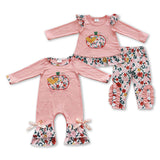 Floral Pumpkin Pink Girls Long Sleeve+Trousers Sets