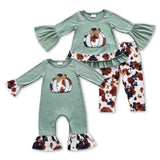 Pumpkin Cowhide Bluish Girls Fall Romper