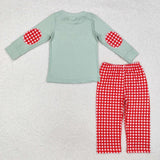 Santa Red Plaid Green Boys Christmas Outfits