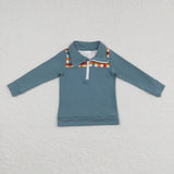 Orange Blue Plaid Polo Boys Long Sleeve Top