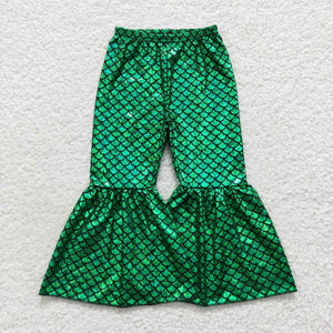 Green Scale Print Girls Pants