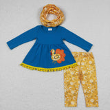 Floral Turkey Blue Yellow Pompom Girls Thanksgiving Outfits