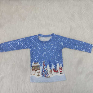 Promotional Snow Santa Blue Boys Christmas Top