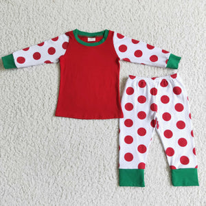 Polka Dots Red Girls Christmas Pajamas