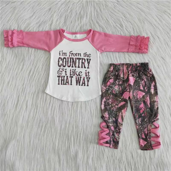 Promotional Country Camo Jungle Girls Long Sleeve+Trousers Sets