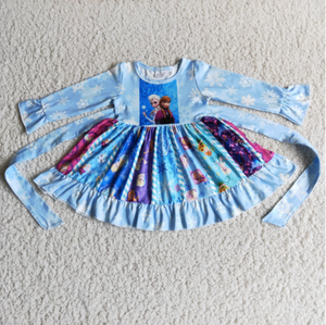 Promotional Cartoon Princess Blue Girls Patchwork Dress