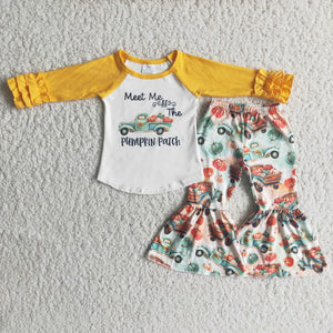 Promotional Meet Pumpkin Patch Yellow Girls Long Sleeve+Trousers Sets