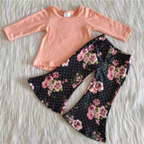 Promotional Solid Color Orange (4 colors series) Girls Long Sleeve+Trousers Sets