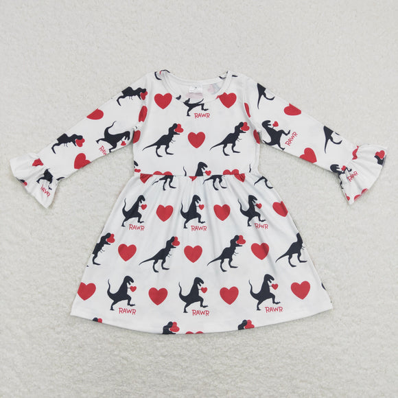 Dinosaur Love White Girls Valentine Dress