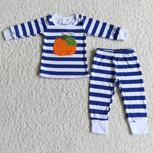 Promotional Pumpkin Blue White Boys Long Sleeve Pajamas