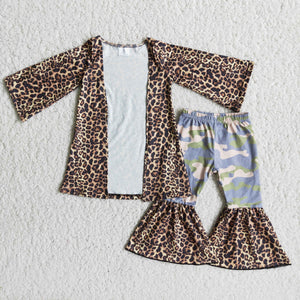 Promotional Leopard Print Camo Girls Long Sleeve+Trousers Sets