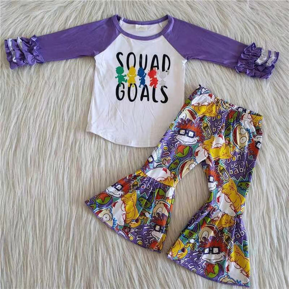 Promotional Cartoon Goals Purple Girls Long Sleeve+Trousers Sets