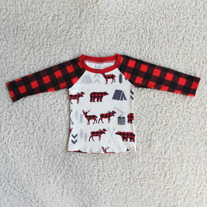 Promotional Bear Reindeer Plaid Boys Christmas Top