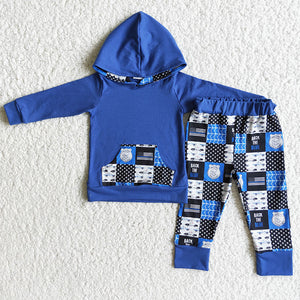 Promotional Police Back the Blue Plaid Boys Fall Hoodie Sets