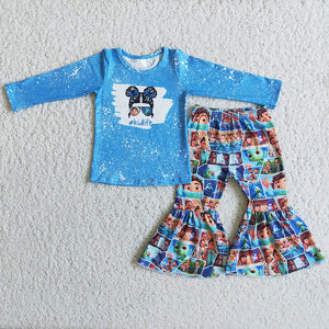 Promotional Kidlife Cartoon Blue Girls Long Sleeve+Trousers Sets