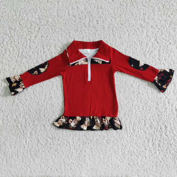 Promotional Cow Polo Red Girls Christmas Top