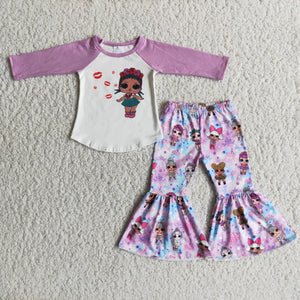 Promotional Cartoon Purple Girls Long Sleeve+Trousers Sets