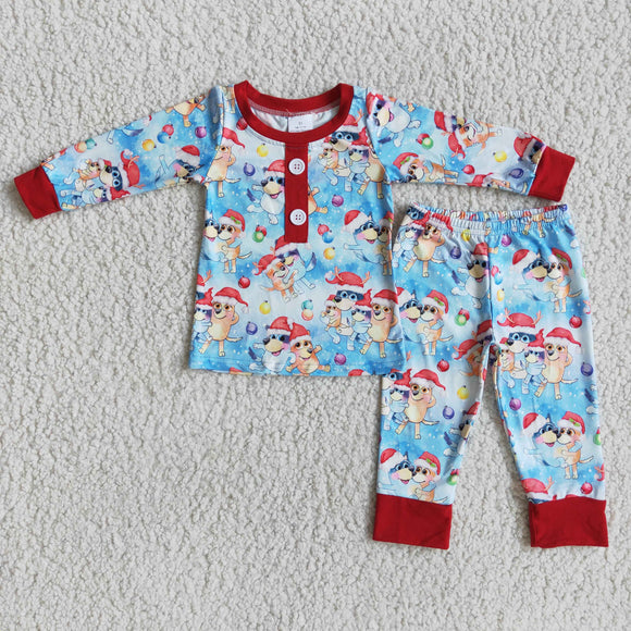 Promotional Cartoon Dogs Blue Boys Christmas Pajamas