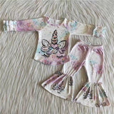 Promotional Unicorn Pink Girls Long Sleeve+Trousers Sets