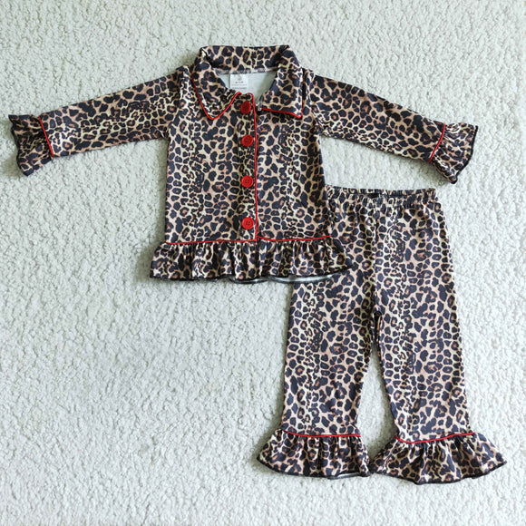 Leopard Print Ruffles Girls Christmas Pajamas