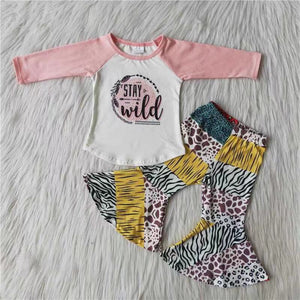 Promotional Stay Wild Pink Girls Long Sleeve+Trousers Sets