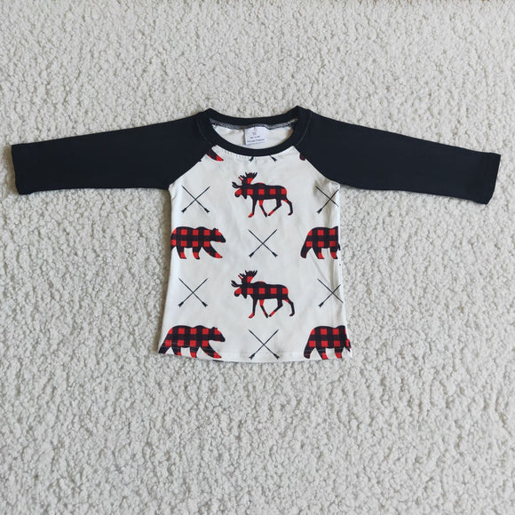 Promotional Bears Reindeer Red Black Plaid Boys Christmas Top