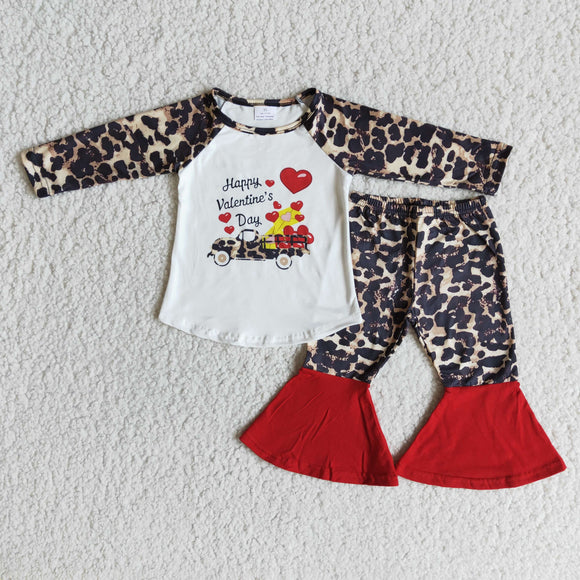 Promotional Heart Leopard Print Girls Valentines Outfits