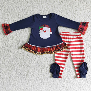 Promotional Santa Red Stripe Navy Girls Christmas Outfits